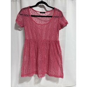 VTG Deb Women's Pink Lace Top Shirt Size Small/Medium Y2K Boho Sheer